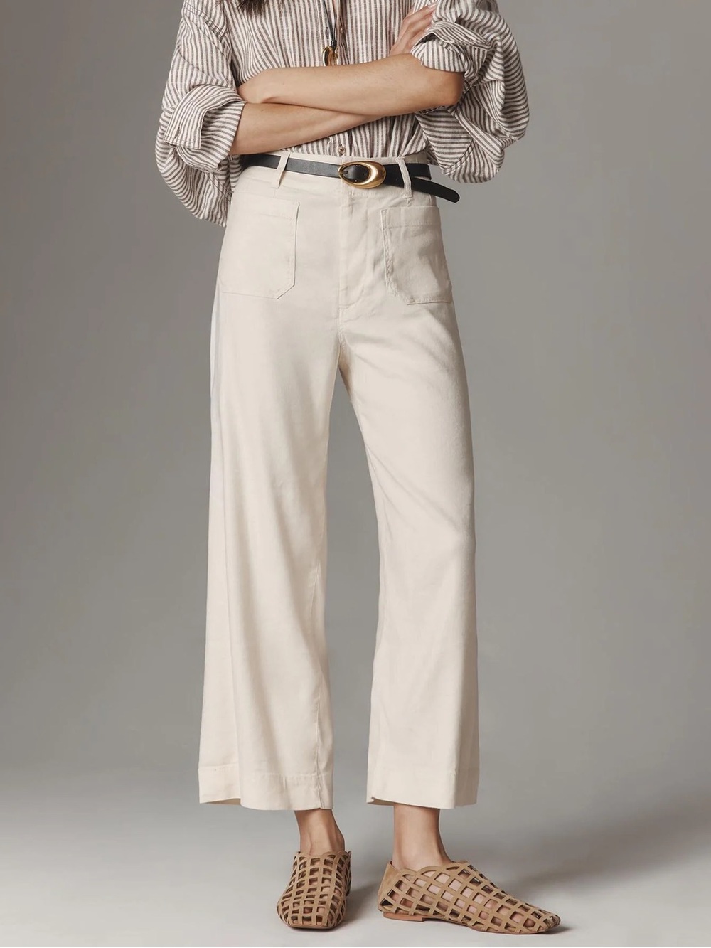 Anthropologie Maeve Colette High Rise Wide Leg Pants Ivory Women's Size 6
